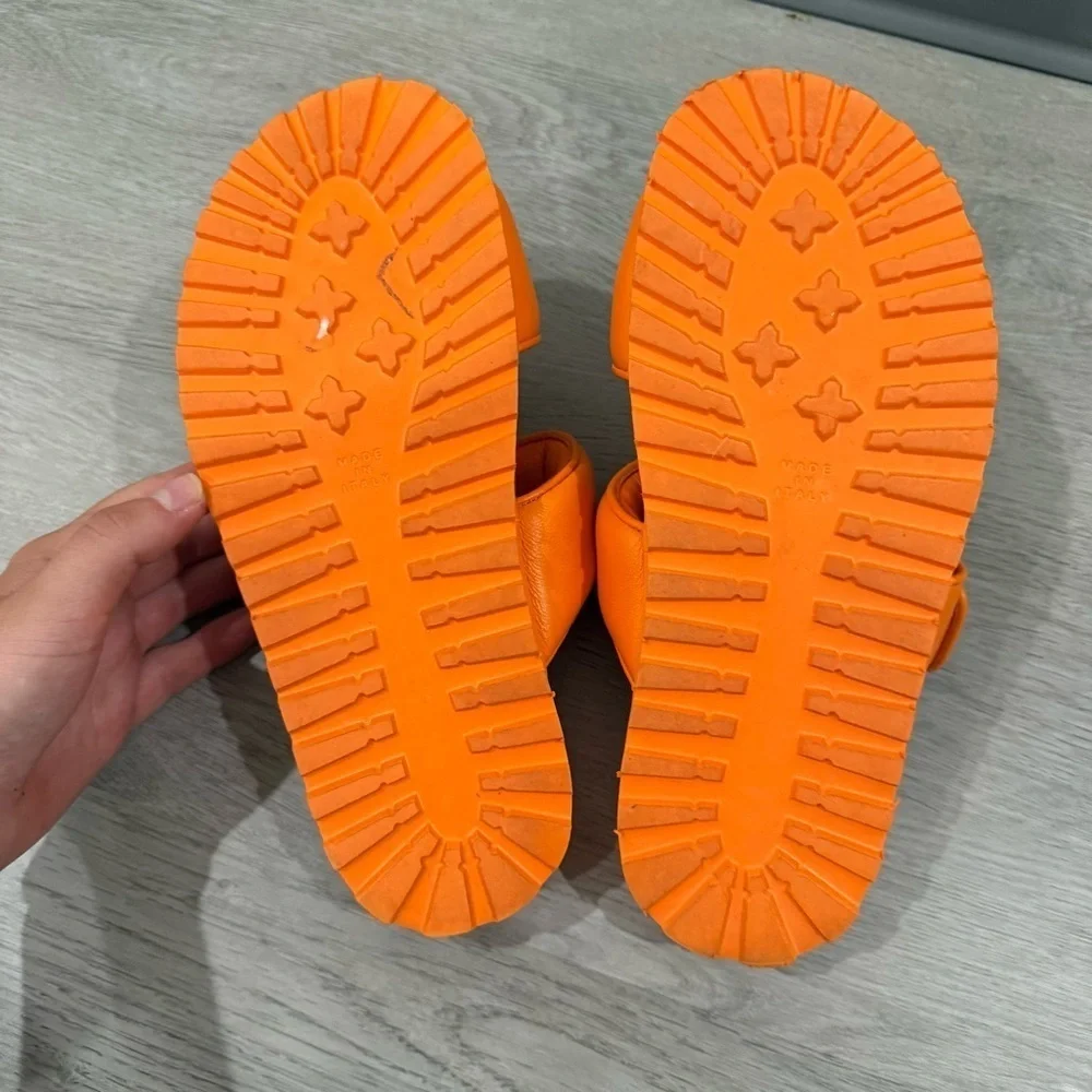 Gia Borghini x Pernille Teisbaek Sandals Leather Slides in Orange Leather
